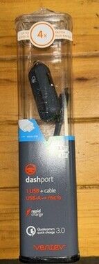 Ventev Dashport RQ1300 mini QC 3.0 Car Adapter w/ (3.3FT) Micro-USB Cable - Gray